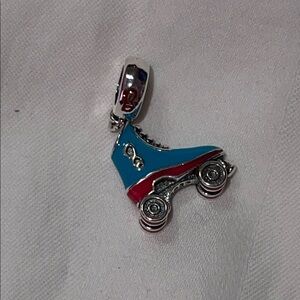 Pandora 925 Sterling Silver “Barbie” Roller Skate Charm with Pink & Blue Stripes